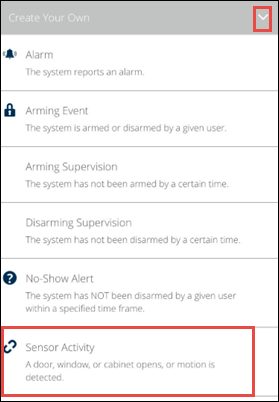 image of the mobile app sensor activity option