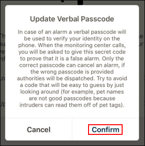 Image of Confirm Verbal Passcode statement