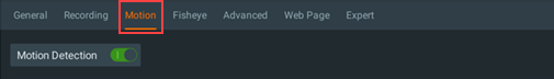 Image of the Camera Settings menu bar highlighting the Motion tab