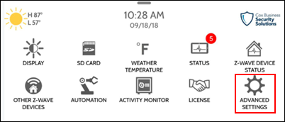 Image of Settings Menu, Advanced Settings icon