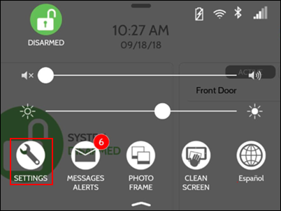 Image of touschscreen menu, settings icon