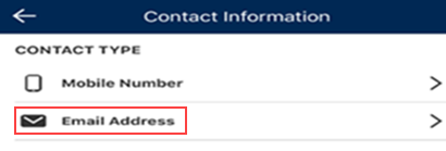 Image of CBSS App User Contact Information screen, highlighting Email Address