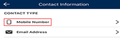 Image of CBSS App User Contact Information screen, highlighting Mobile Number