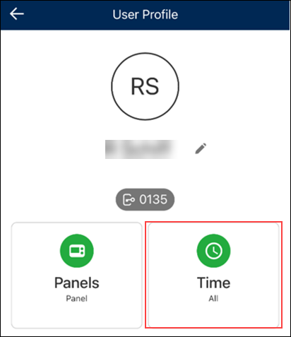 Image of CBSS App User Profile screen, highlighting Time