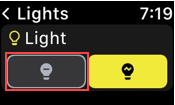 Image of CBSS Apple Watch App Lights screen, highlighting the off icon