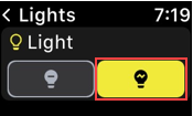 Image of CBSS Apple Watch App Lights screen, highlighting the on icon