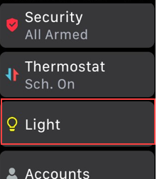 Image of CBSS Apple Watch App main screen, highlighting Light
