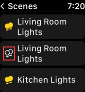 Image of CBSS Apple Watch App Scenes screen, highlighting the off icon