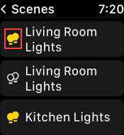 Image of CBSS Apple Watch App Scenes screen, highlighting the on icon