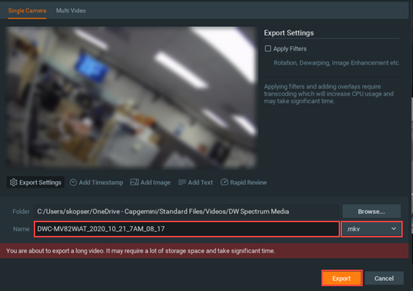 Export Video to Save File