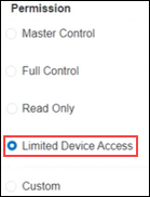 Image of the MyAccount Manage Logins page, highlighting Limited Device Access permission