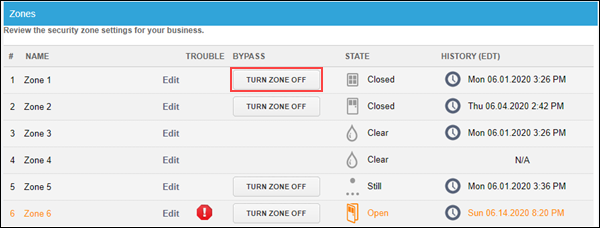 Image of Zones section highlighting Turn Zone Off