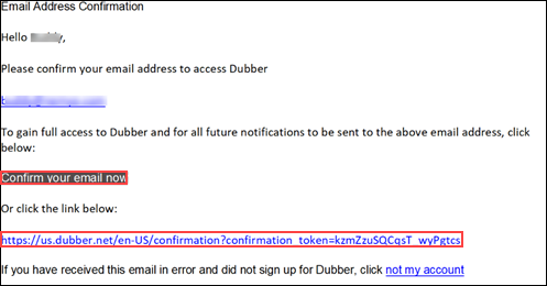 Image of Dubber Connect Confirm Email link