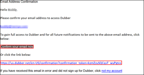 Image of Dubber Connect  Confirm Email link