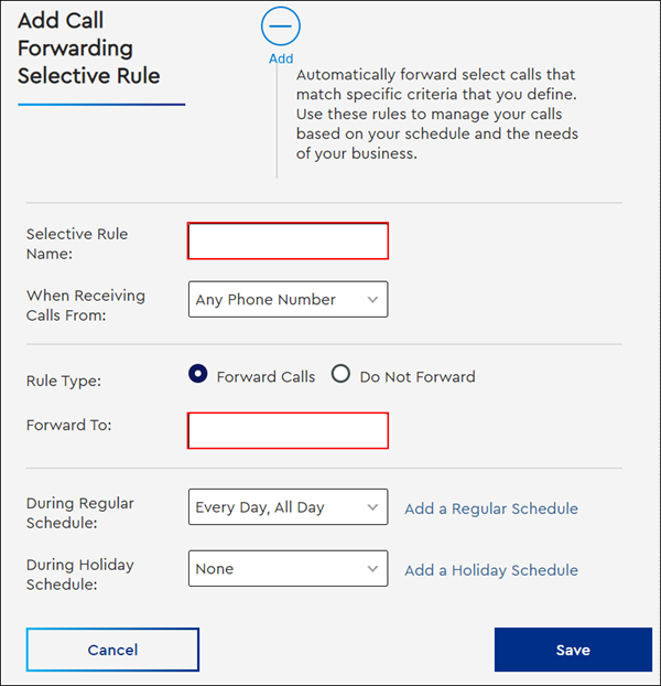 Image of MyAccount Call Forwarding Specific Numbers