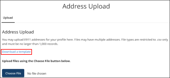 image of the address upload page with the download template link highlighted in myaccount