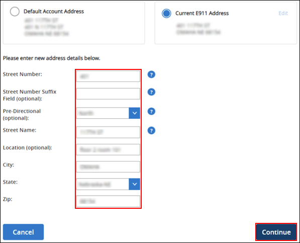 image of updating e911 address for a did in myaccount