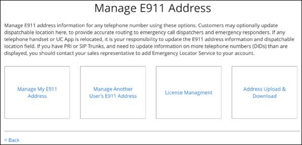 image of the myaccount manage e911 address page