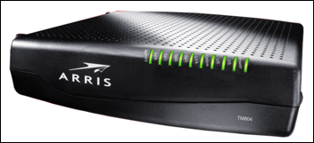 image of arris internet and telephone modem with green lights