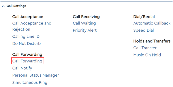 Image of MyAccount call forwarding