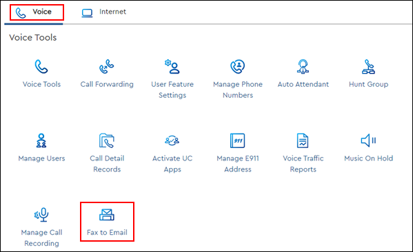 Image of MyAccount Voice Tools section highlighting Fax to Email