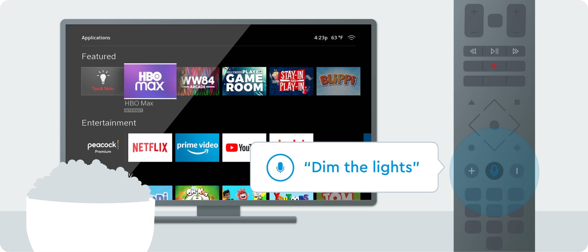 Homelife monitor remote control popcorn dim the lights