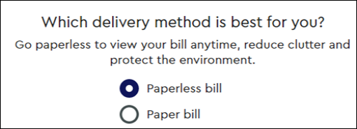 Image of My Account Bill Delivery Options screen highlighting paperless bill