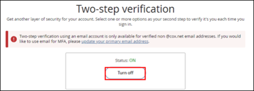 Image of Two-step verification Turn Off