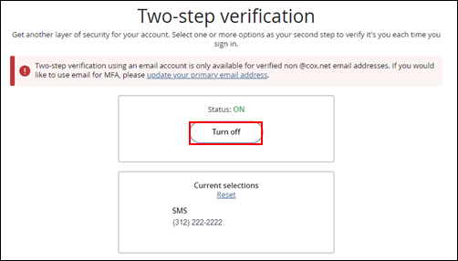 Image of Two-step verification Turn Off