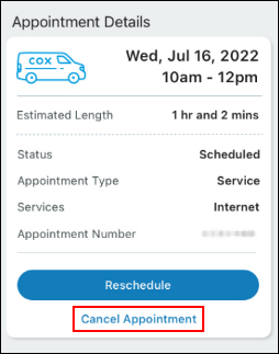 image of the cancel appointment button