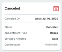 image of the canceled details screen