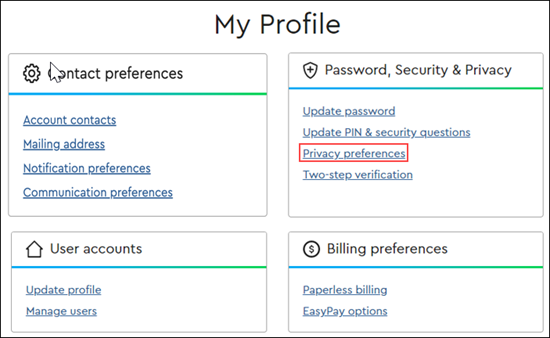 Image of My Profile, Privacy Settings