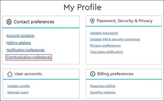 Image of Communication preferences link