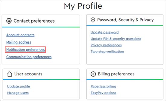 Image of Notification Preferences link