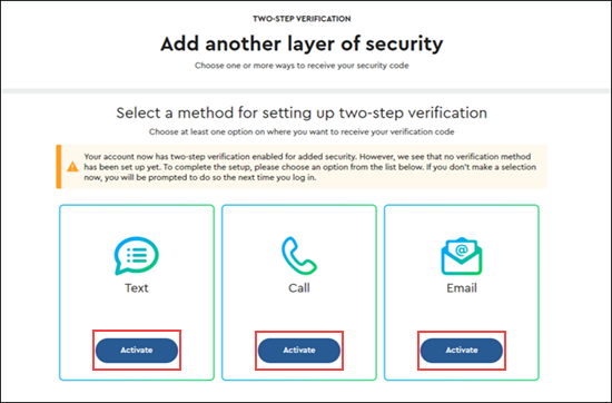 Image of Two-step verification method selection