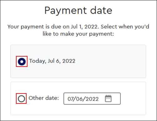 image of the payment date section