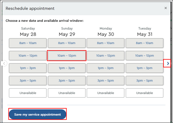 Reschedule Appointment window