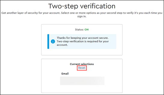 Image of Two-step verification Reset Link