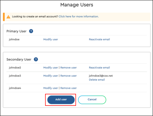 Image of Manage Users page