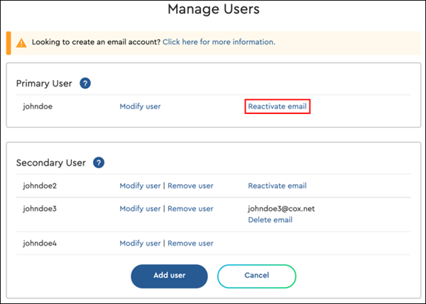 Image of reactivate email link