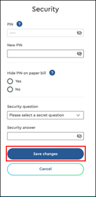 Image of Change PIN fields 