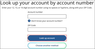 Image of the My Account Look up your account by account number page