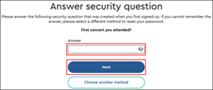 Image of the My Account Answer security question page