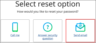 Image of the MyAccount Select reset option page highlighting Send Email