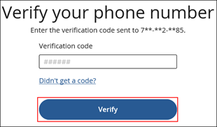 Image of the My Account Verify your phone number page