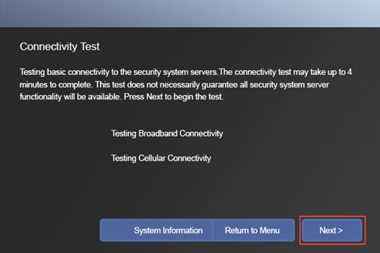 image of the test connection screen