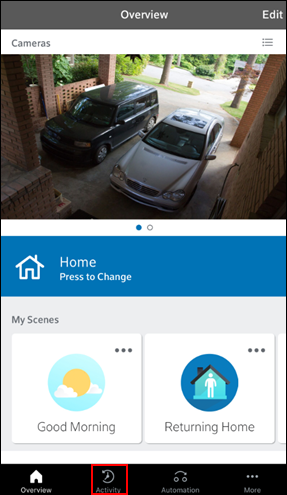 Image of Overview screen activity menu
