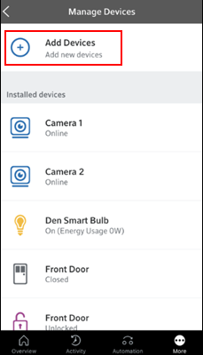 Image of Manage Devices screen-Add Devices