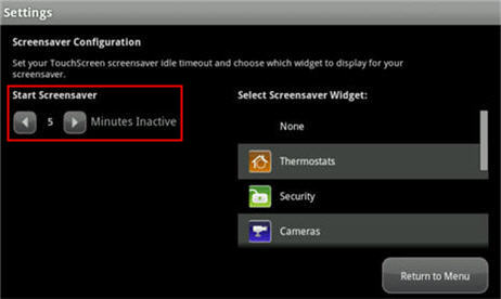 Image of the Screensaver Configuratiuon screen highlighting the Start Screensaver option