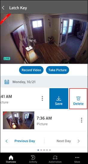 image of Homelife mobile app video clip, highlighting the delete option